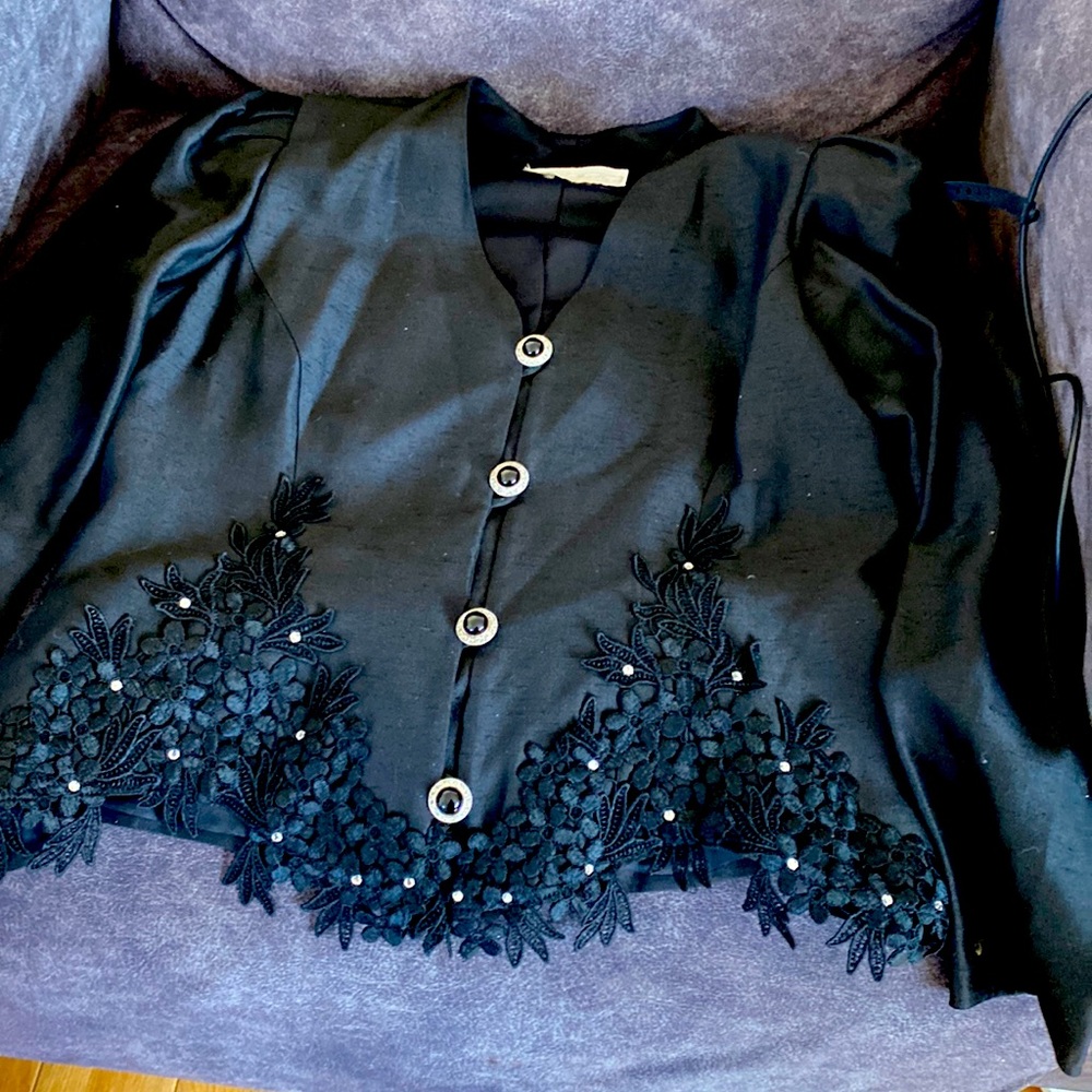 Vintage Michael Marcella jacket with shoulder pads and lace with rhinestone